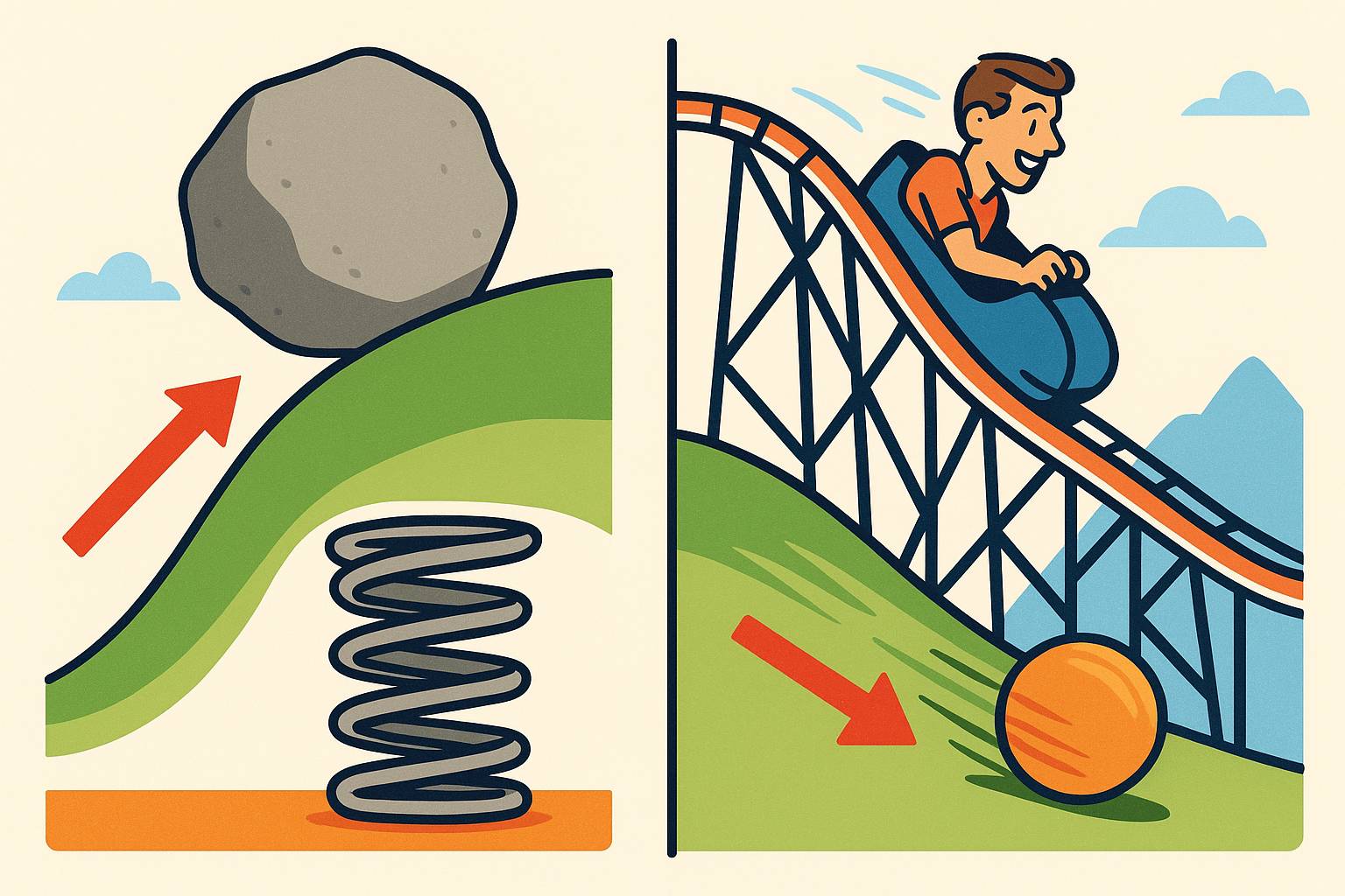 Qué diferencia hay entre energía potencial y energía cinética
